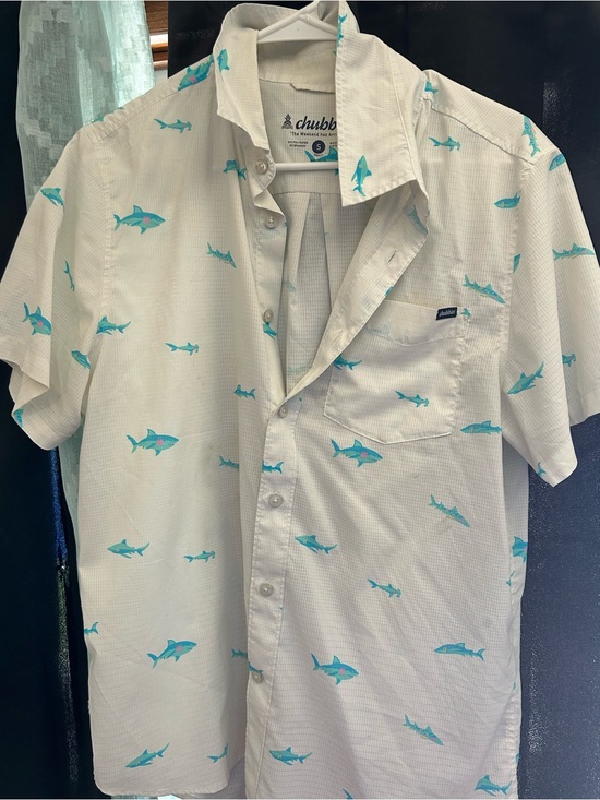 chubbies Other - chubbies White Short-Sleeve Button-Up with Turquoise Shark Print